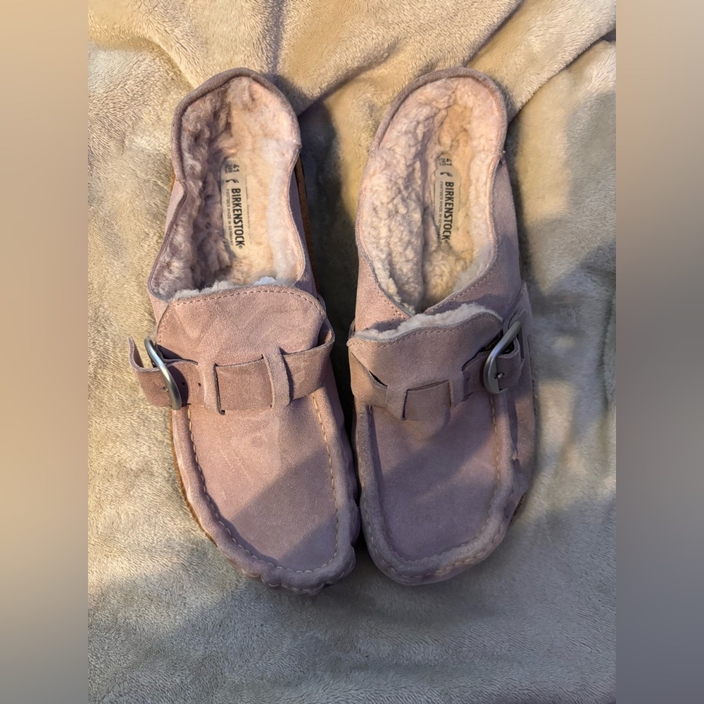 Birkenstock Tan Mules with Square Buckle